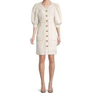 Tory Burch Cotton Puff Sleeve Dress in Ivory, size 10